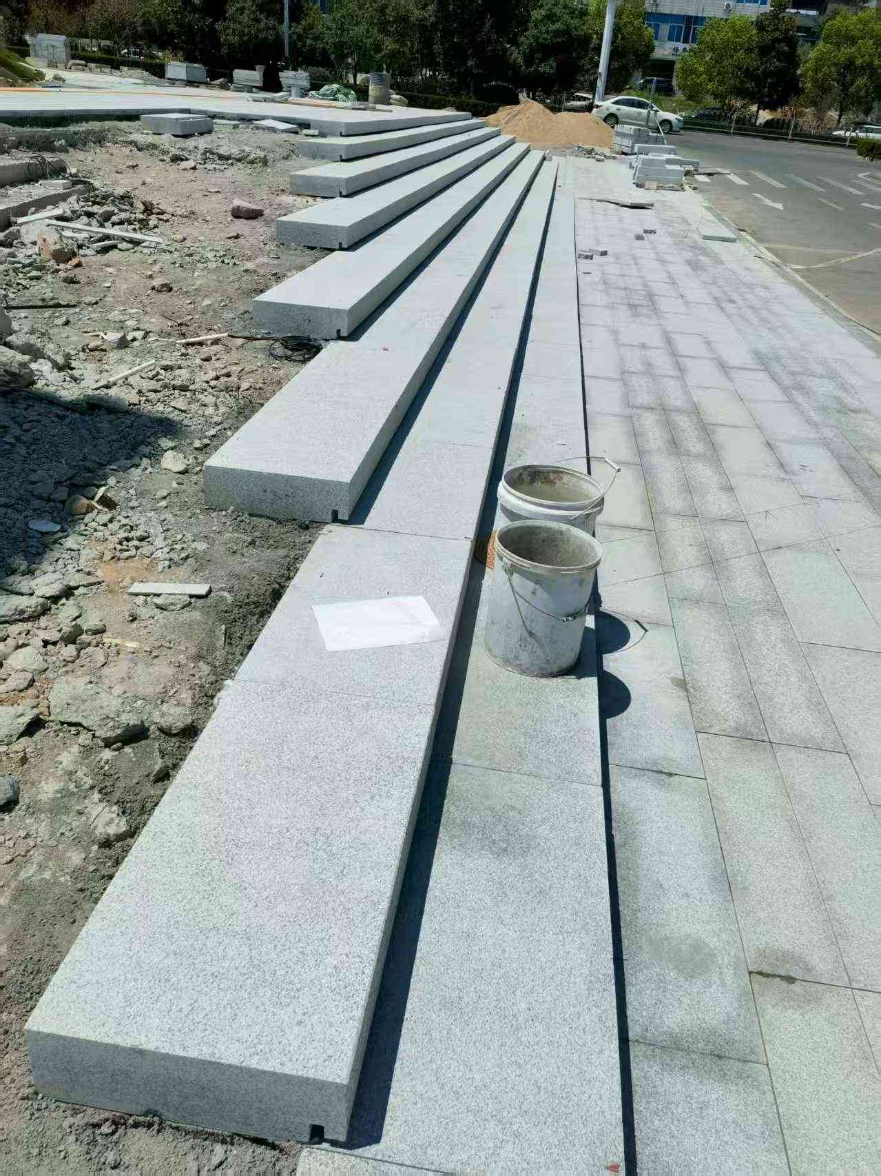 湘潭 芝麻白整石台阶，施工现场